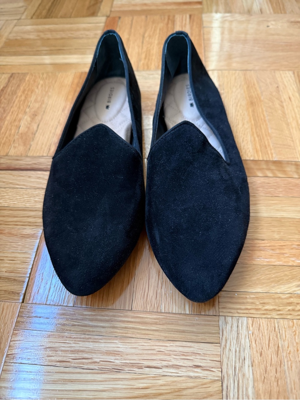 Birdies Black Suede Pointed Toe Women’s Flats